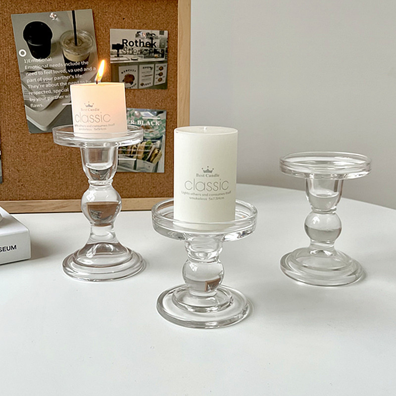 ins Roman column glass candlestick, French retro decorative item, romantic candlelight dinner decoration, photo prop Item Picture