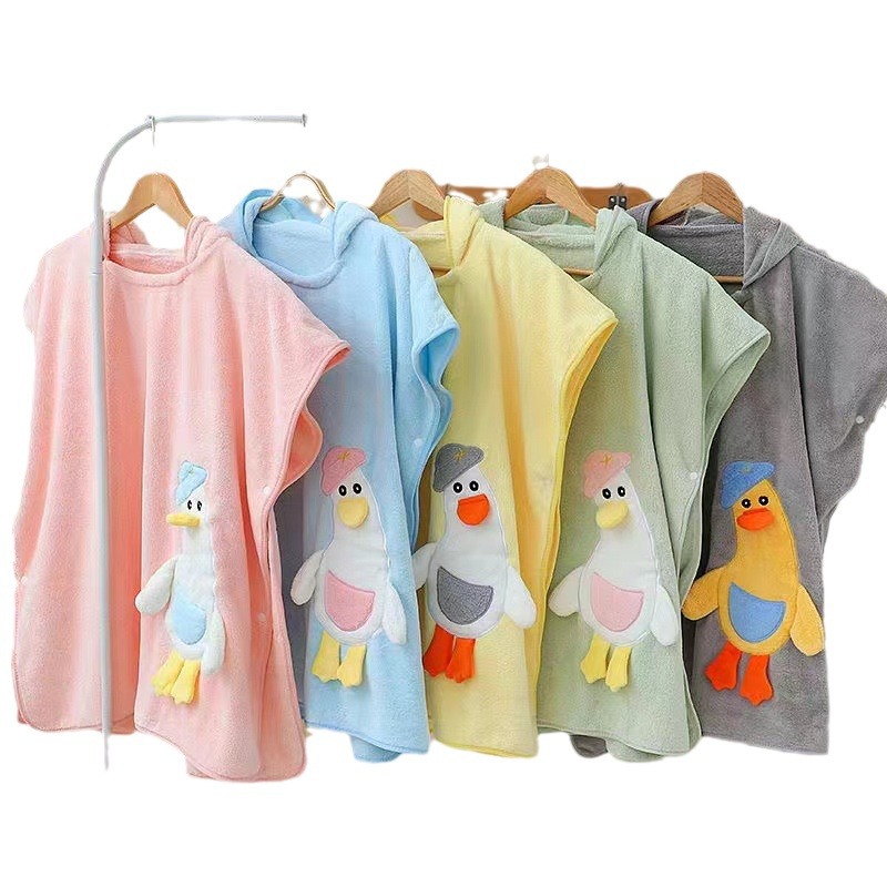 Cross-Border Cute Duck Children's Bathrobe Coral Velvet Cartoon Cape Bath Towel Baby Girls Bath Towel Cape Bath Robe Item Picture