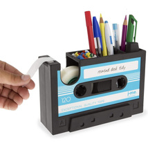 复古磁带造型桌面收纳笔架胶带座切割器办公文具创意个性学生笔筒