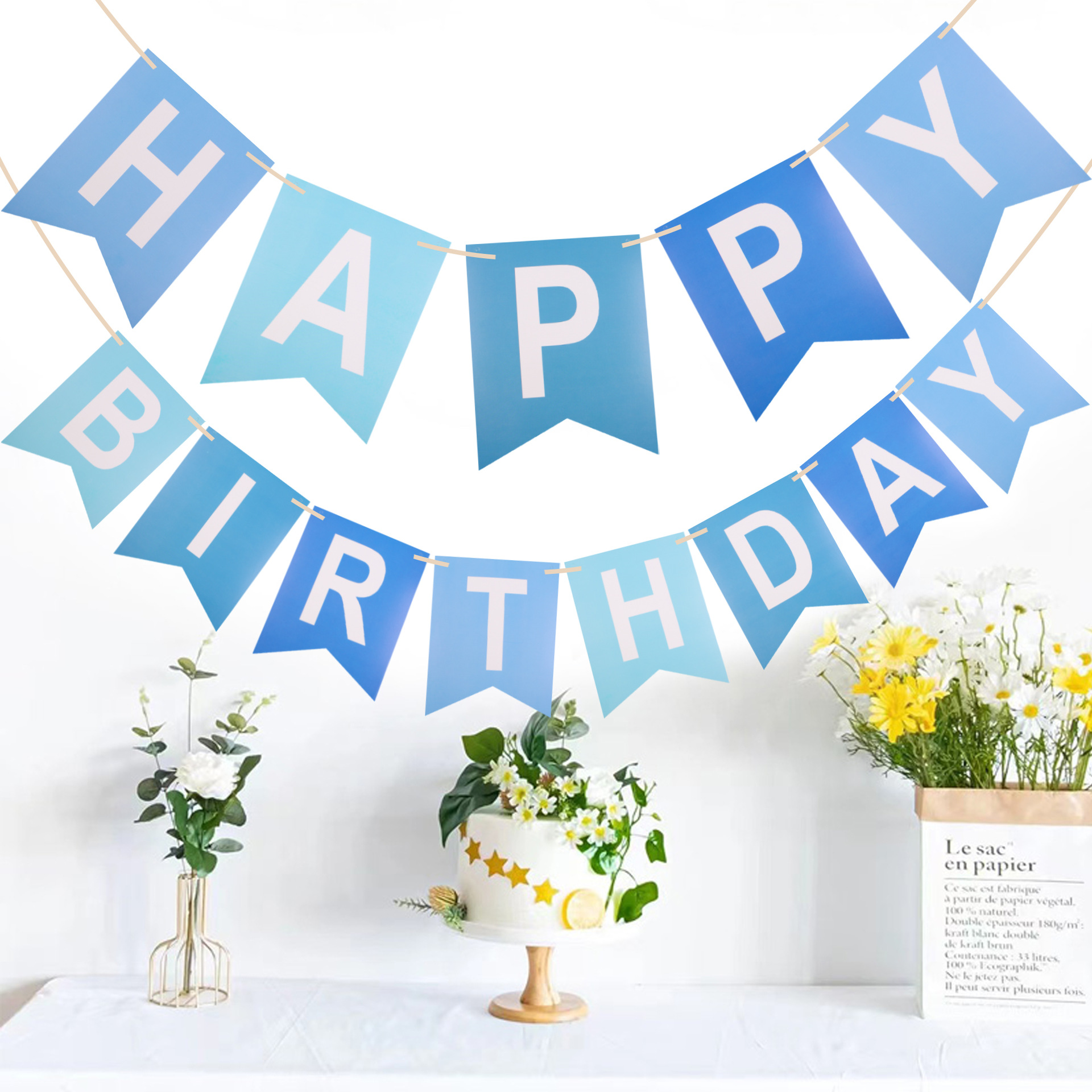 Fish-tail flag "HAPPY BIRTHDAY" - birthday letter flag, children's birthday decoration and arrangement flag