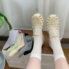 白色袜子女中筒袜夏季薄款抽条棉ins潮透气纯色运动夏天长筒堆堆