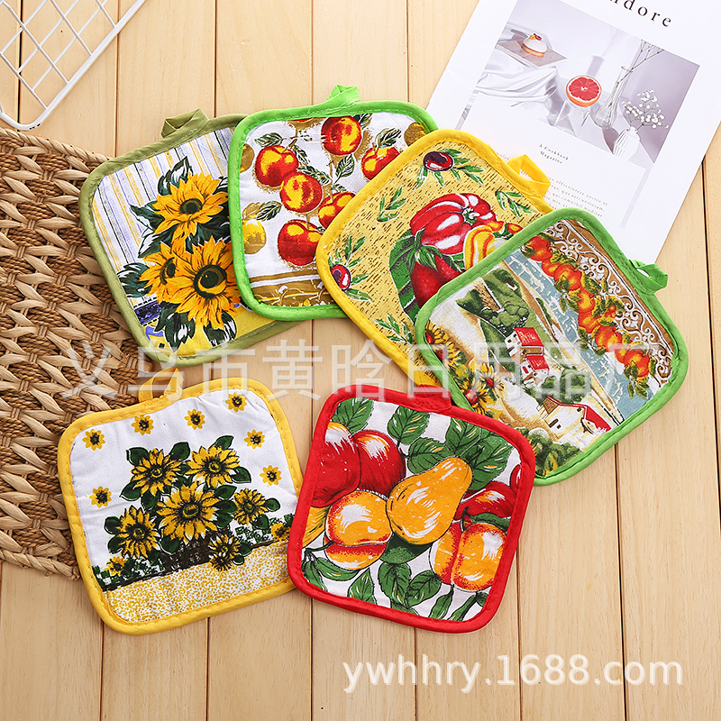 【LOVELY HOME】【 Hold Jia 】 All cotton printed placemat coaster Kitchen household household heat insulation anti-hot microwave oven mat pot mat square thumbnail