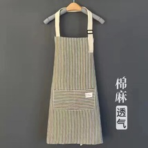 韩版时尚亚麻防水防油围裙家用厨房可调节式挂脖围裙
