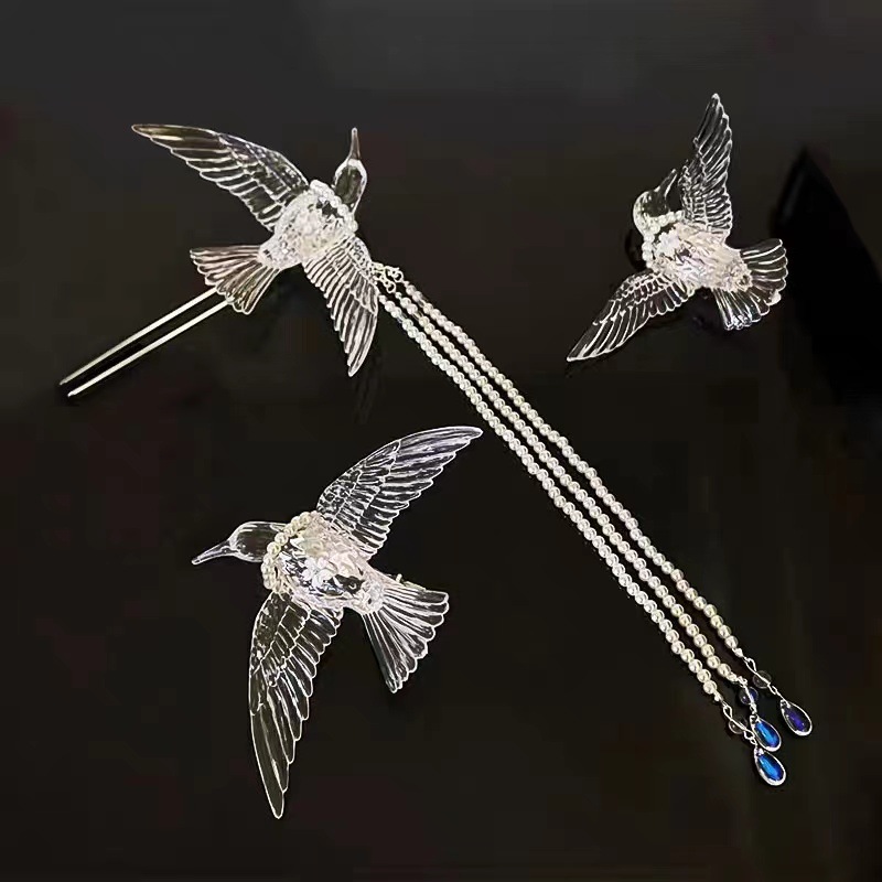Chinese Style Retro Smart Bird Design Classical Hanfu Style Step Shake Fringe Hairpin Hair Hairpin