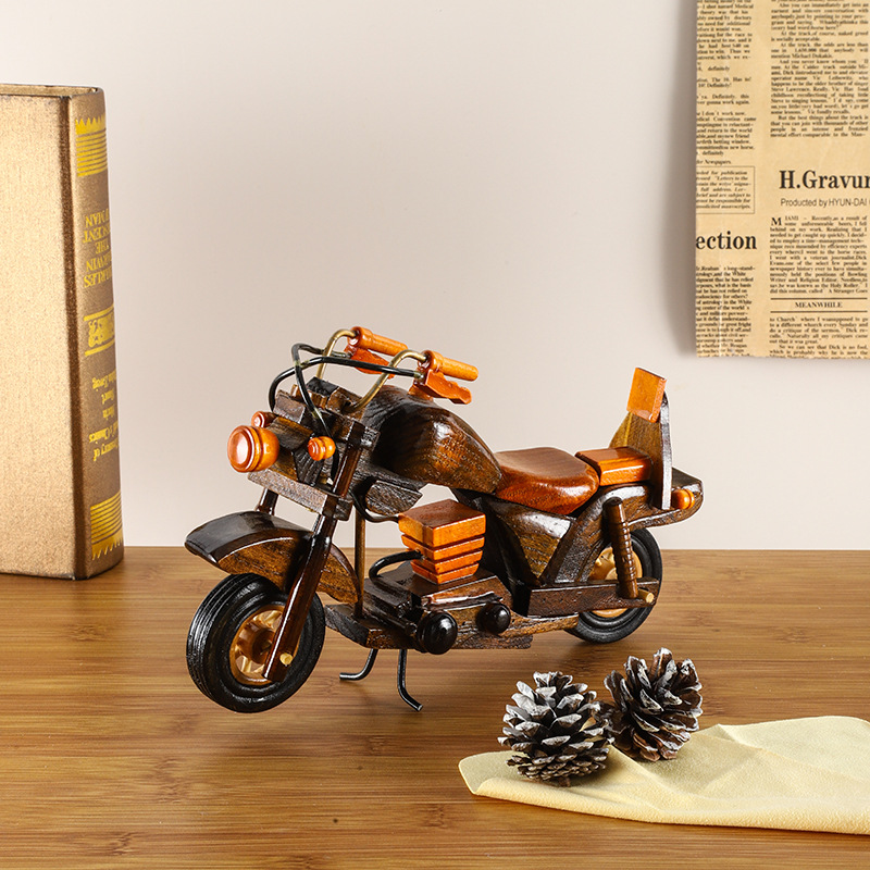 复古木质摩托车办公室创意摆件家居怀旧装饰模型木质工艺品摩托车详情图1