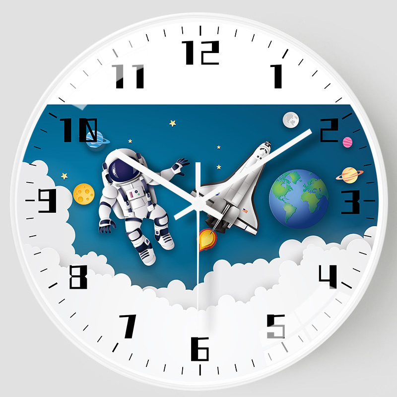 【8英寸20cm】儿童房创意个性宇航员挂钟现代简约家居静音时钟表详情图1