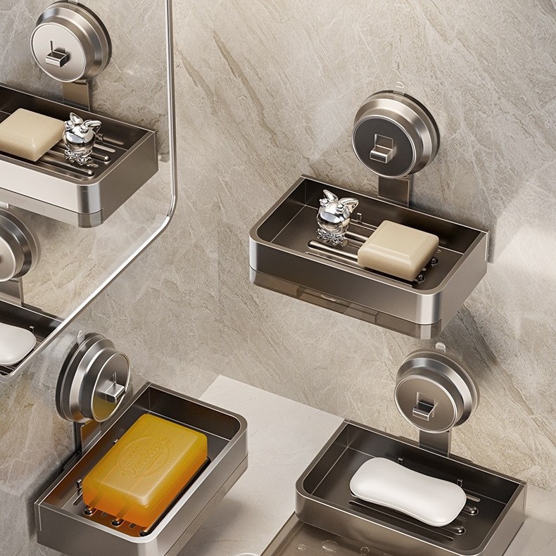 Suction cup type soap box, wall-mounted household no-drilling soap box, bathroom wall draining storage rack, soap rack