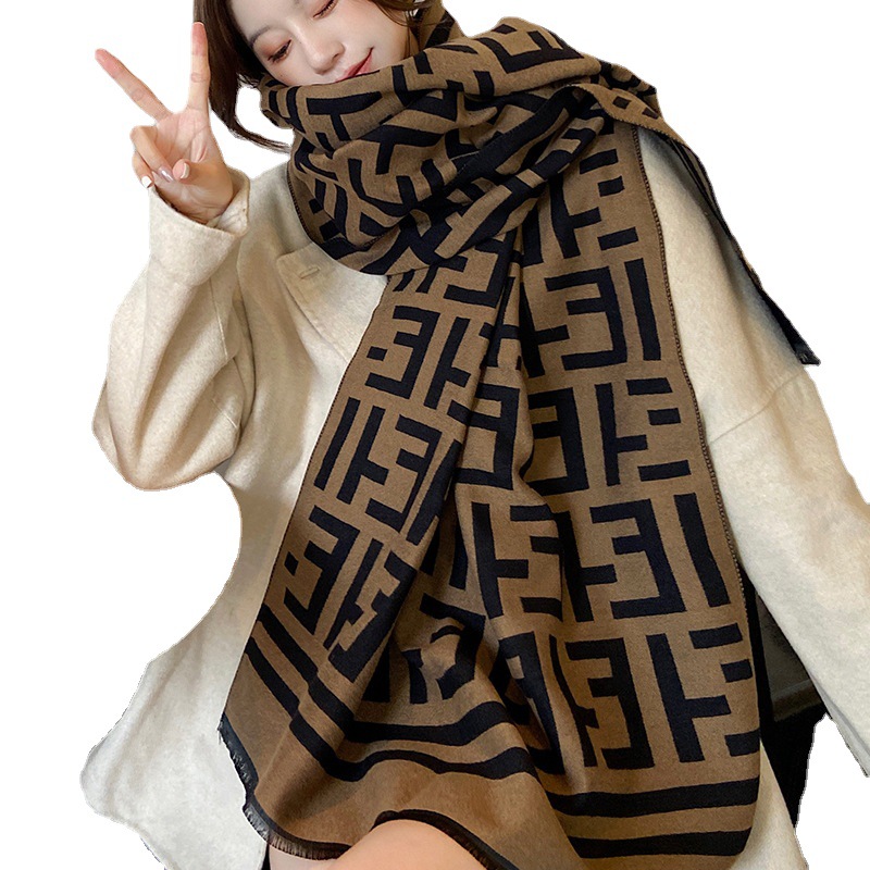 Autumn And Winter F Letter Thick Imitation Cashmere Scarf Female Korean Version Of Dongdaemun All-In-One Long Women's Shawl Collar Item Picture