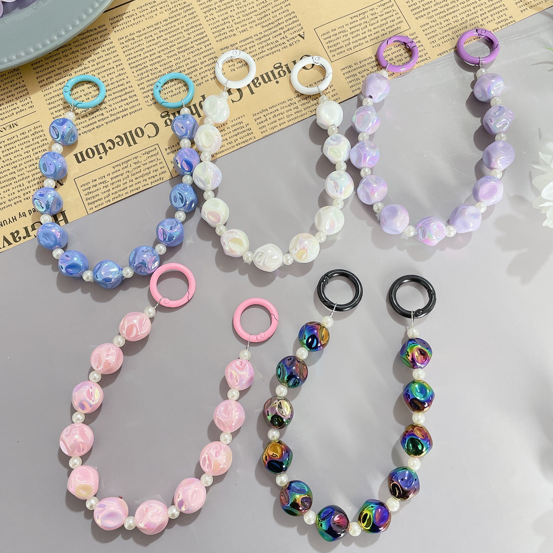 Plated Color Luminous Meteorite Profiled Beaded Fig Phone Chain Diy Beaded Water Cup Extended Chain Phone Case Chain