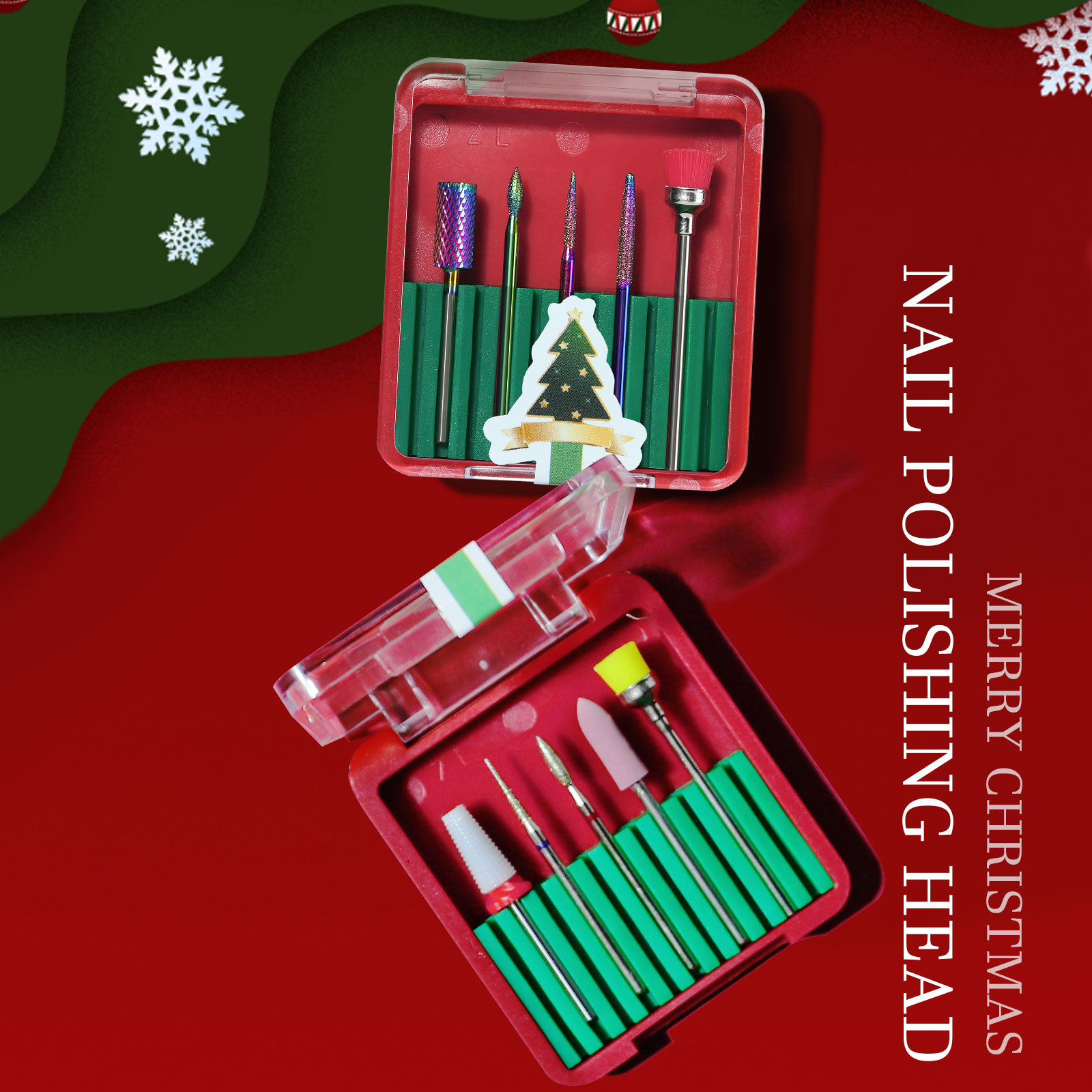 shanilak Cross-border Exclusive New Christmas Nail Polish Head Set, tungsten steel nail Polish Head Bidirectional Nail removal and polishing set Application Scenario