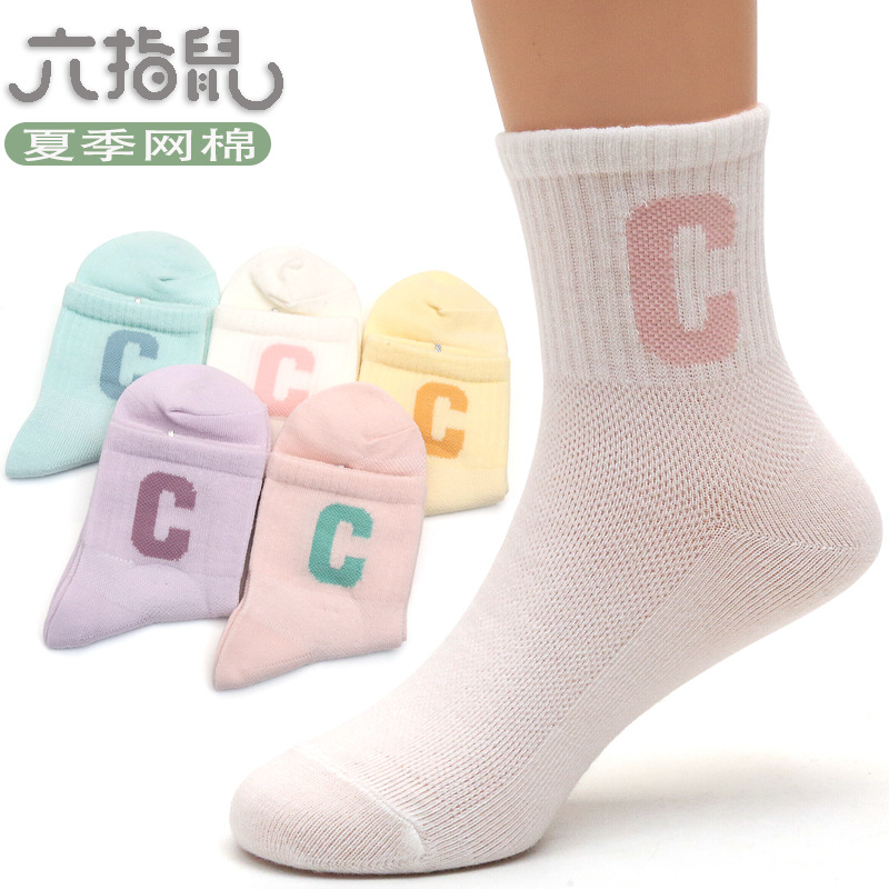 六指鼠春网眼款儿童袜子精梳棉夏季女孩卡通男宝袜子韩版棉袜中筒详情图1