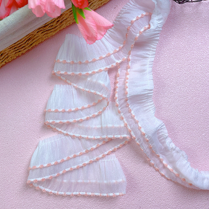 Classic pleated dog tooth double-layer lace Tencel pleated wavy lace clothing pajamas neckline skirt hem women's clothing Specification image