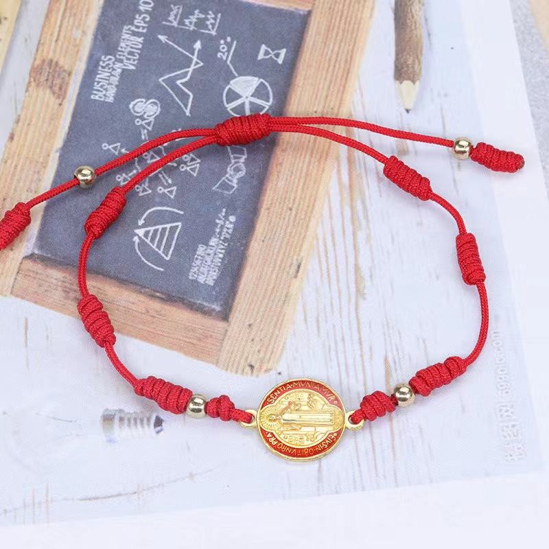 Amazon cross-border bestseller red rope woven Saint Benedict bracelet Religious Prayer Virgin Mary bracelet details Picture