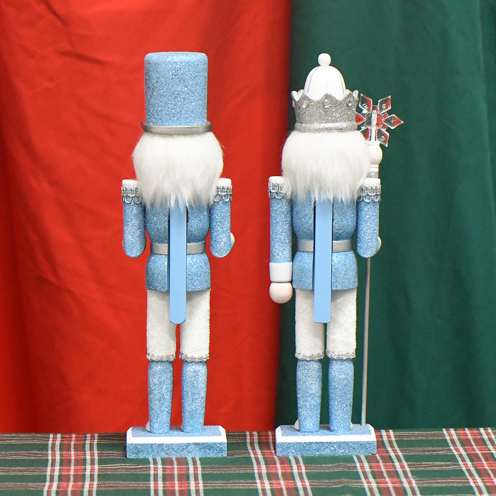 30CM sky blue bright pink nutcracker King Wooden craft, Lotus wood cartoon Christmas decoration small gift Specification image