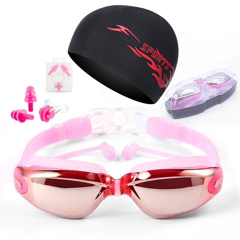 Manufacturers Direct Hd Waterproof And Anti-Fog Swimming Glasses For Men And Women Large Frame Electroplating Swimming Goggles With Earplugs Swimming Cap Equipment details Picture