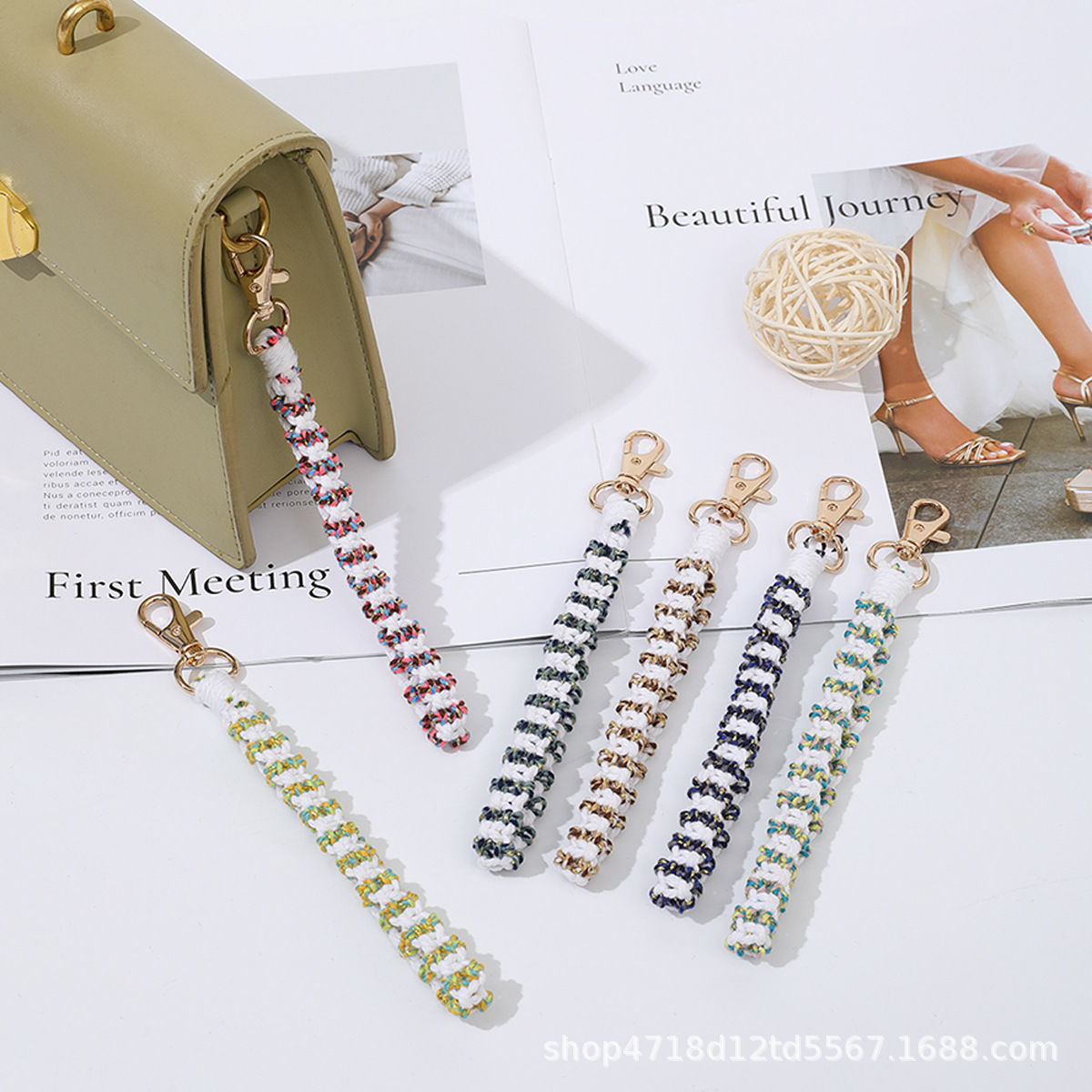 Wholesale of Bohemian colored cotton thread twist hand-woven anti-loss keychains, pendants, bags and decorative pendants Item Picture