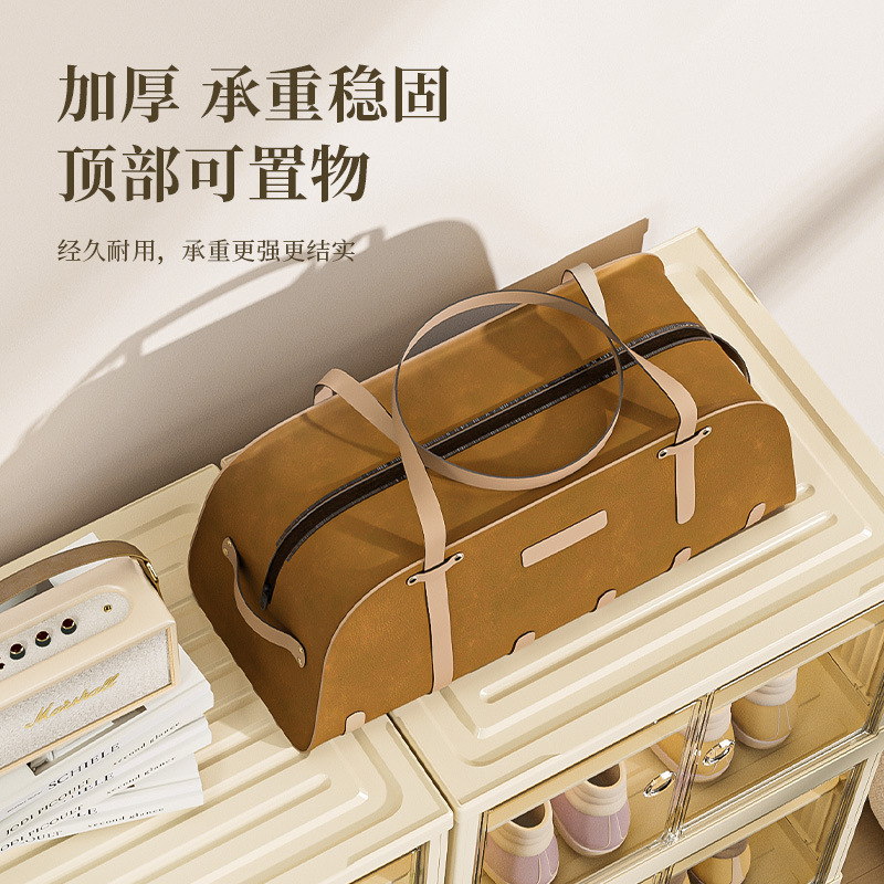 Double-row folding shoe cabinet, magnetic dust-proof shoe box, no installation required, just pull and use. Multi-layer transparent shoe rack Application Scenario