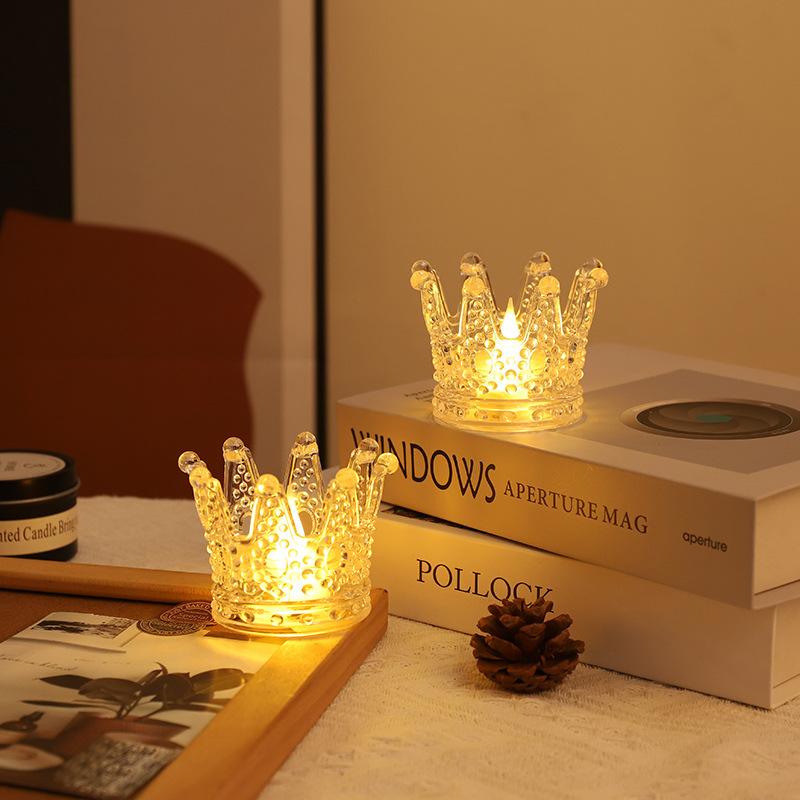 European Crown Candlestick Lamp Holder Transparent Birthday Candle Led Electronic Atmosphere Light Party Decoration Wedding Decoration