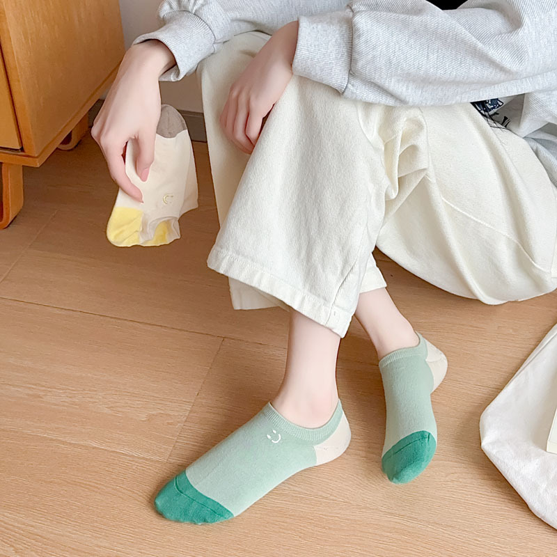 袜子夏天薄女纯色笑脸刺绣棉袜批发船袜不掉跟女短袜学院风ins潮详情24