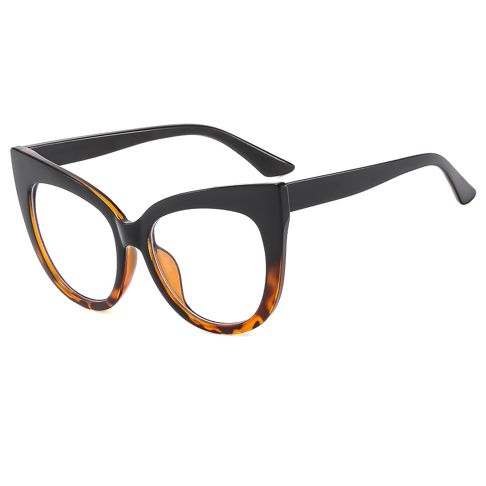 Cross-border wholesale of 2024 new large-frame fashionable cat-eye anti-blue light flat glasses, European and American color-matched decorative frame glasses Item Picture