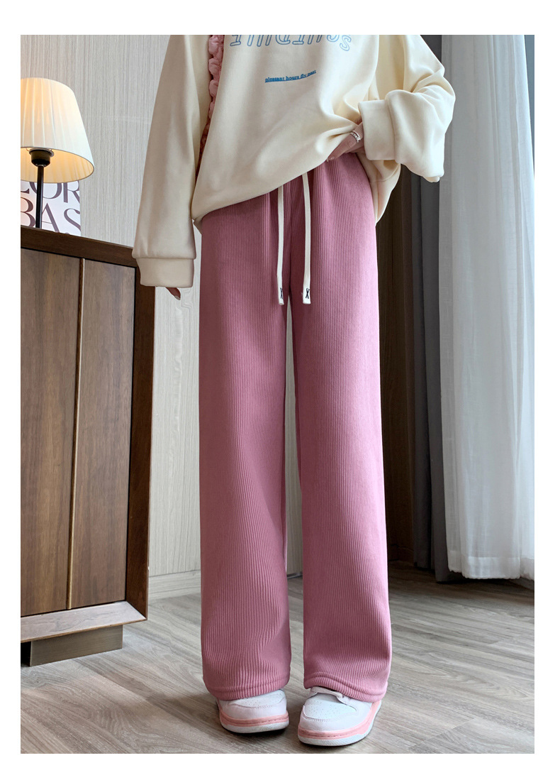 H506加绒阔腿裤女秋冬高腰垂感宽松显瘦灯芯绒直筒拖地白色休闲裤详情21