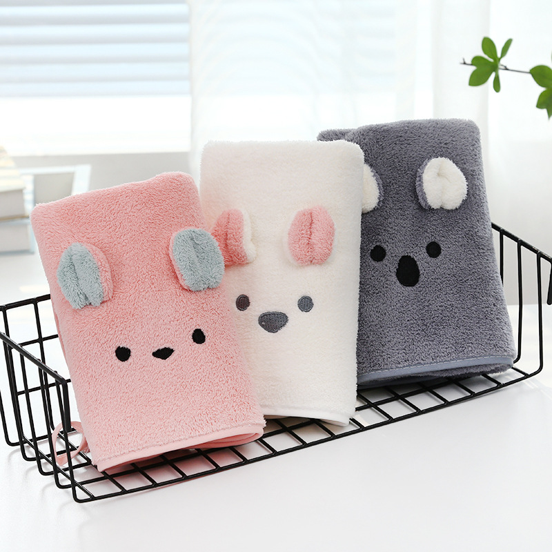 Wholesale coral fleece cartoon towels, face towels, rabbit ear souvenirs, embroidered towels, absorbent adult face towels from the manufacturer details Picture
