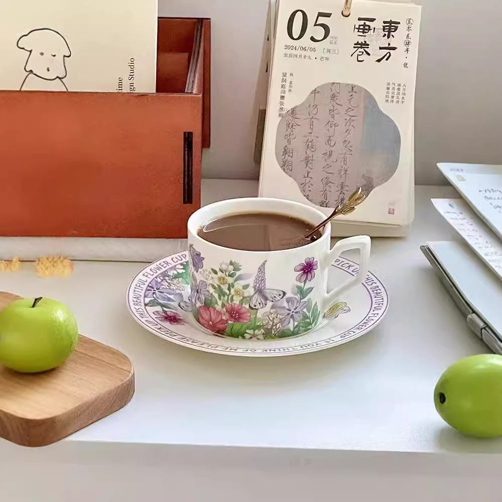 French-style high appearance level violet coffee cup and saucer set, mug, ceramic drinking cup, afternoon tea girls' souvenir details Picture