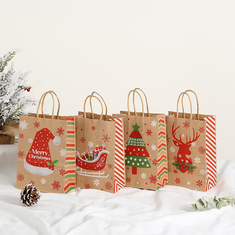工厂直销跨境圣诞节礼物袋 条纹手提礼品袋 派对节日糖果手提袋图