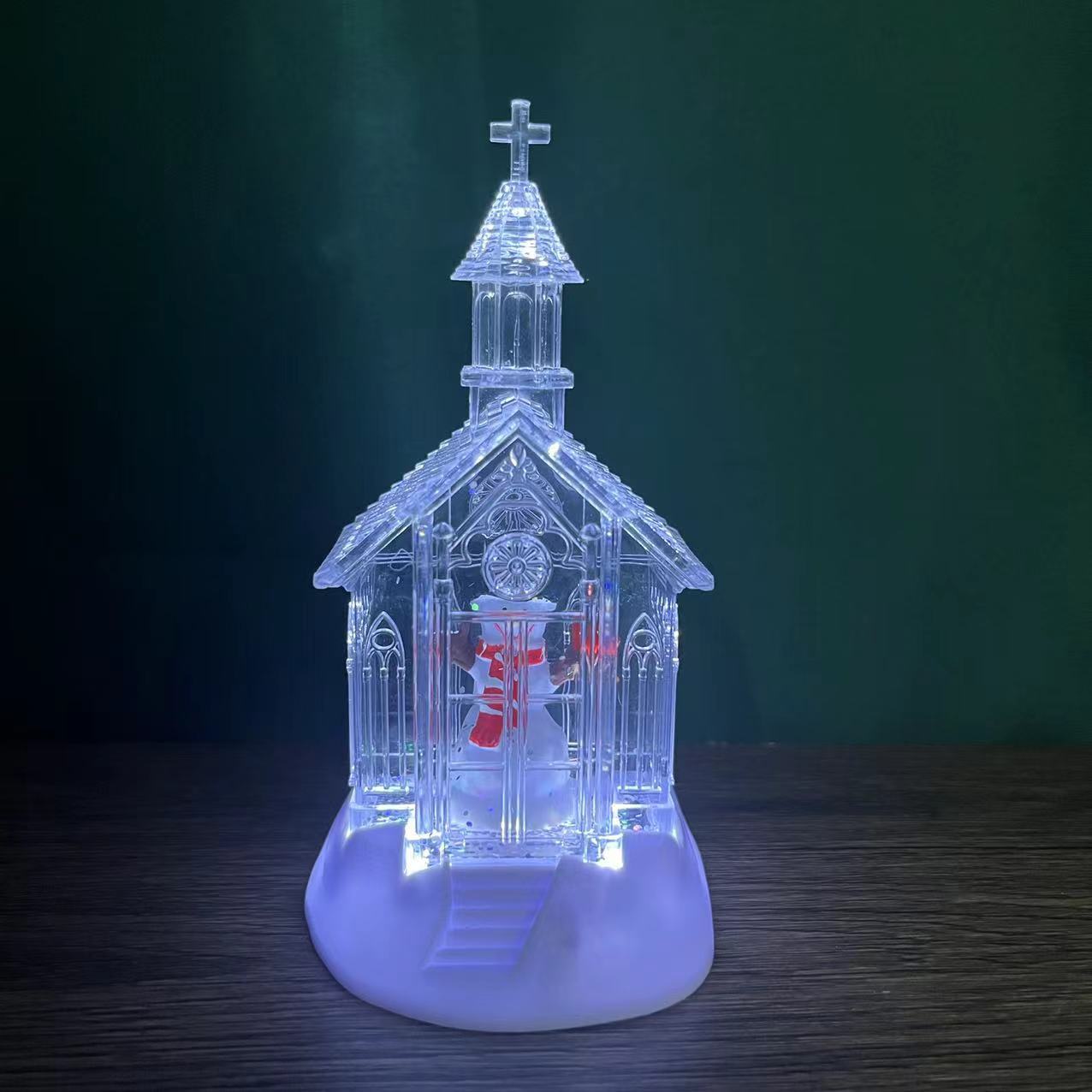 Cross Border Explosive Christmas Light Water Church Elderly Snowman Angel Small Wind Lamp Tabletop Decoration Application Scenario
