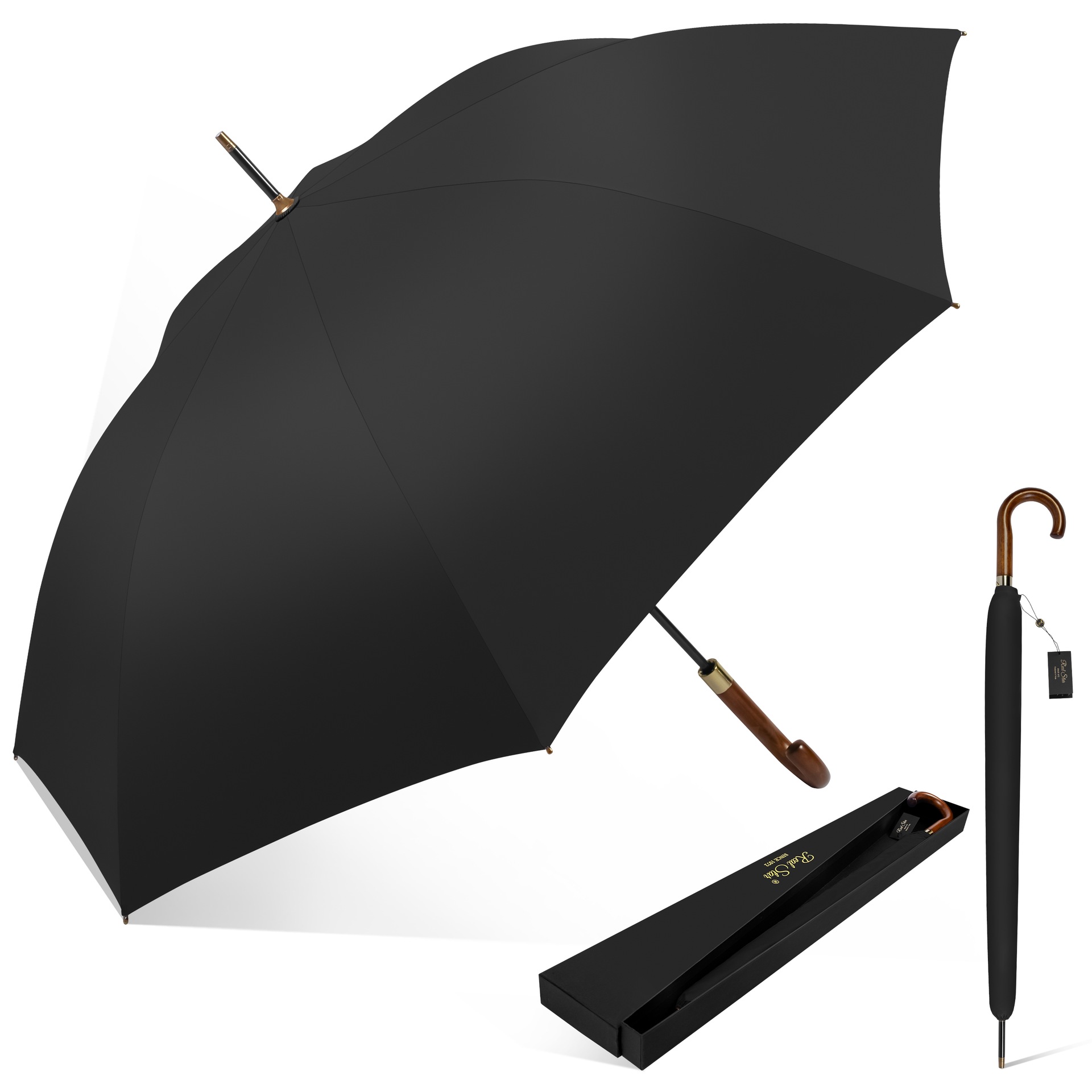 European and American plain long umbrella with automatic curved handle, 260T umbrella fabric, 8-strand fiber umbrella frame, suitable for both sunny and rainy days, and can be printed with logo Item Picture