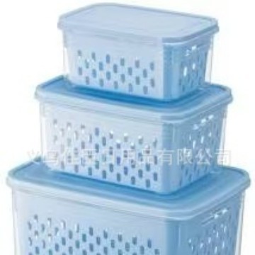 A cross-border best-selling three-piece set of large, medium and small food storage containers with a lid and a drain, a perfect storage tool for home kitchens and refrigerators details Picture
