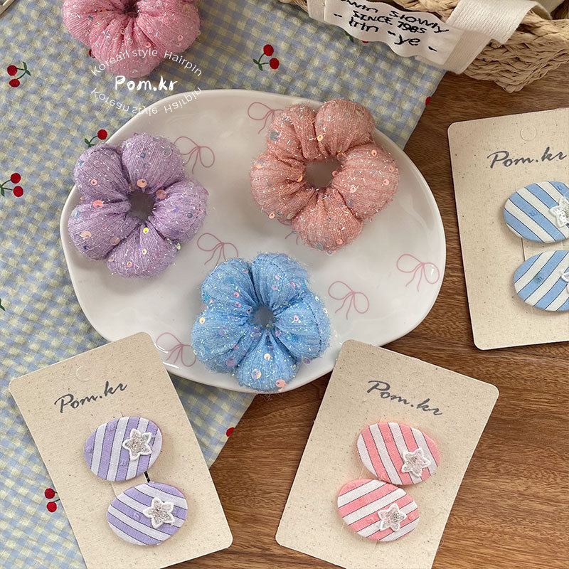 New sweet sequined flower hair band, children's diagonal five-pointed star hair clip, side broken bangs clip, matching hair accessory details Picture