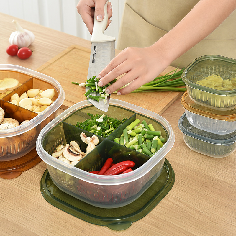 The size of the compartment-draining food preservation box, ingredient box, storage and storage box, refrigerator classification food preservation box is 22*10 Specification image