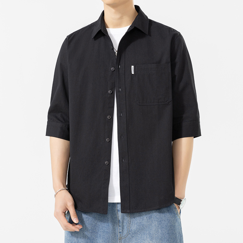 A new summer collection of pure cotton short-sleeved shirts for men, a no-iron three-quarter sleeve washable shirt coat, a casual and versatile top that is trendy Item Picture