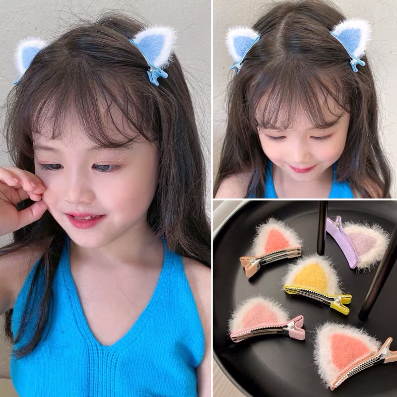 Korean children's three-dimensional plush cat ear hair clips, cute princess hair clips for girls, hair accessories, autumn and winter Application Scenario