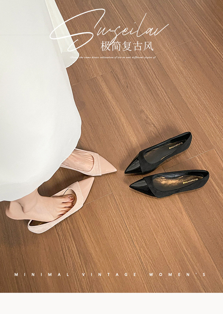 威威女郎 201-1法式平底尖头单鞋女夏季仙女风配裙子拼接通勤女鞋详情2