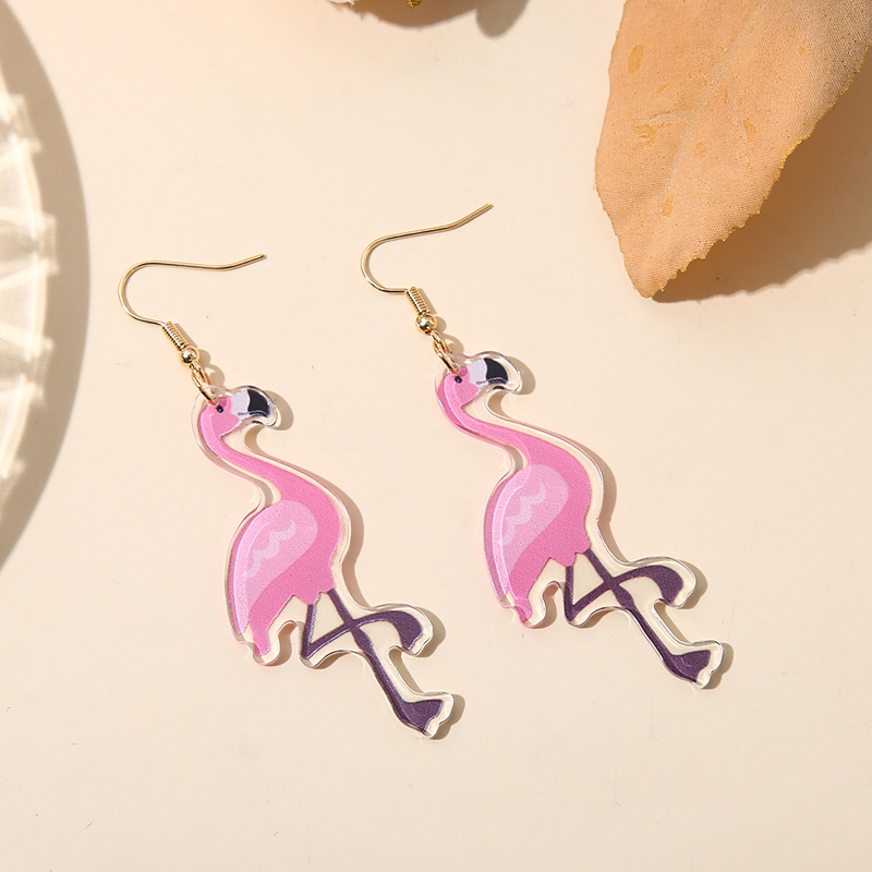 2023 New Creative Acrylic Flamingo Earrings Hipster Women Fashion Personality Animal Earrings For Women Specification drawing