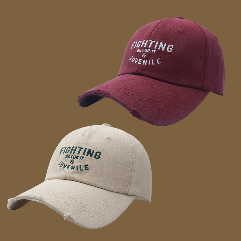 Korean Version Of Spring Hat Female All-Matching Face Alphabet Embroidery Torn Vintage Baseball Cap Outdoor Sunscreen Cap Male details Picture