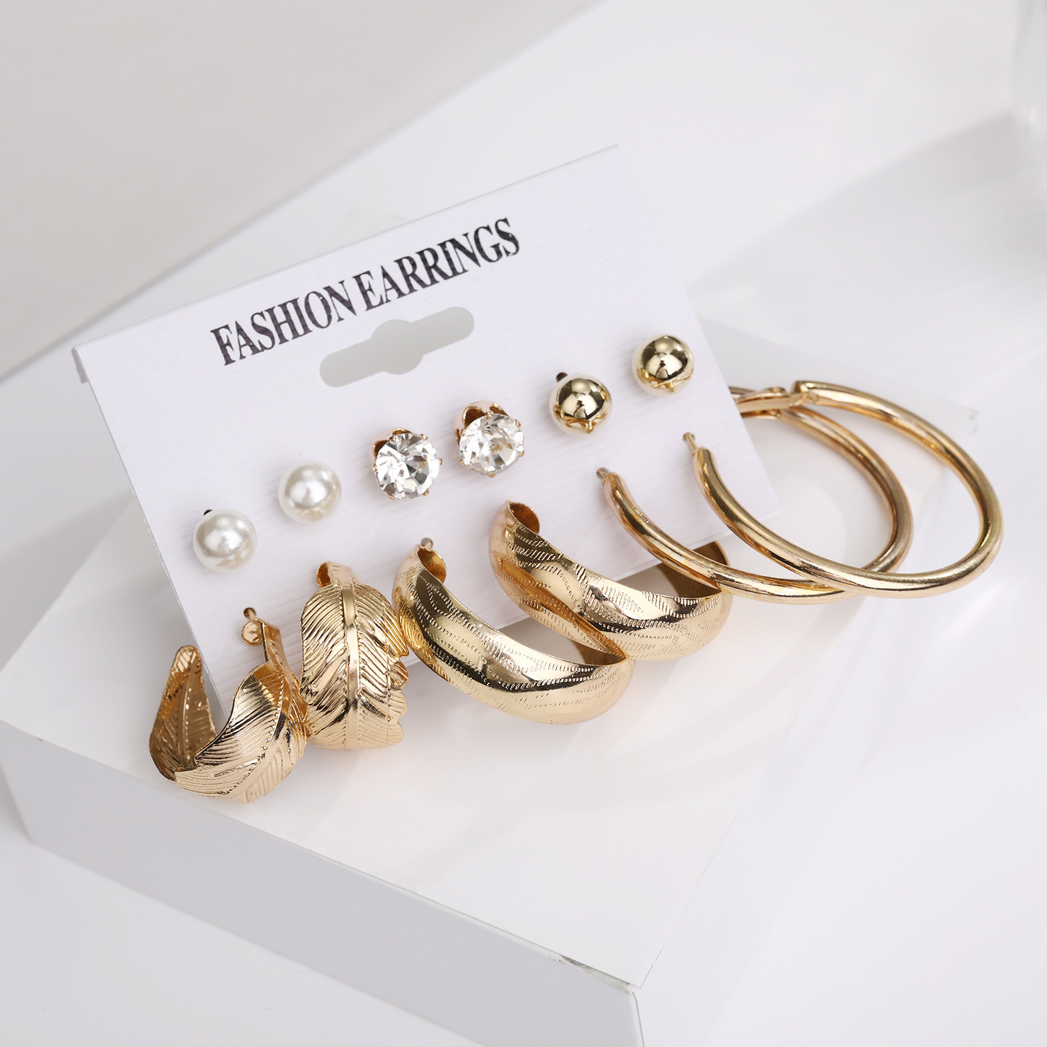 Earrings欧美跨境新款金属圆圈耳环套装6件套创意个性爱心耳钉女详情图3