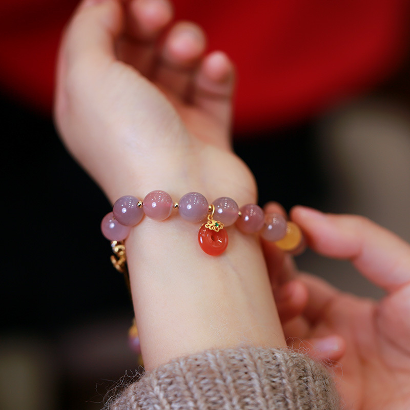 S925 Silver Natural Salt Source agate Bauhinia flower bracelet, Pearl Salt Source Wish Ring, Peace Buckle DIY jewelry, Chinese style