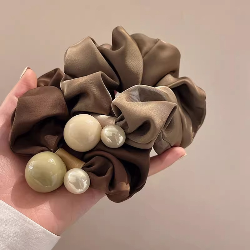 Simple pearl large intestine hair band headband 2025 new style rubber band women's hair tie, elegant leather case, high appearance level hair band Specification image