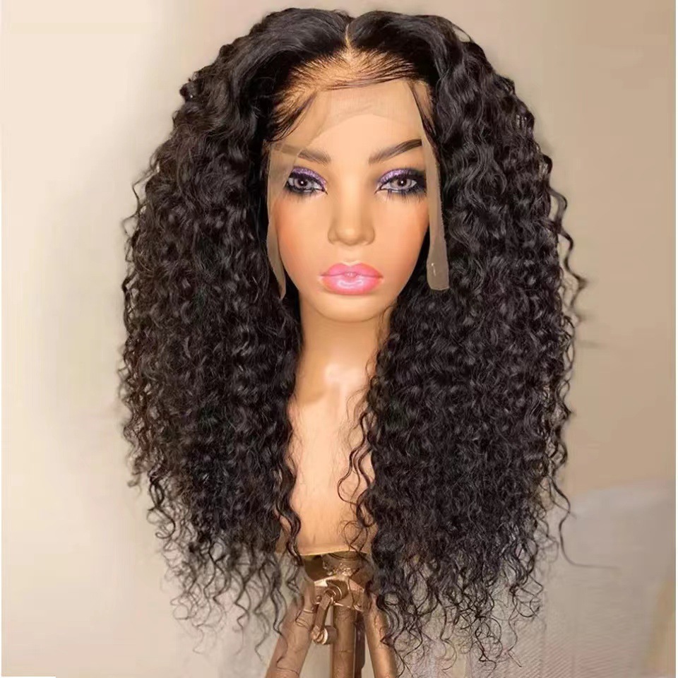 Former lace wigs, European and American wigs, new AliExpress products for women, mid-split long curly hair, synthetic fiber wigs, head covers factory