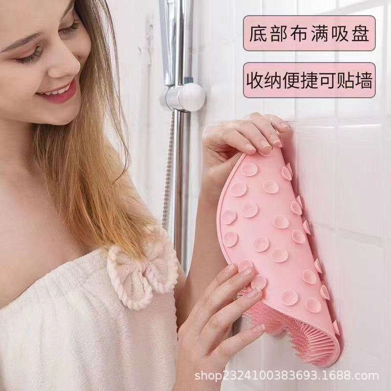 Lazy back scrubbing tool, bath scrubbing tool, bath brush, wall-mounted back scrubbing towel, silicone bath massage, foot scrubbing pad, exclusively for export details Picture