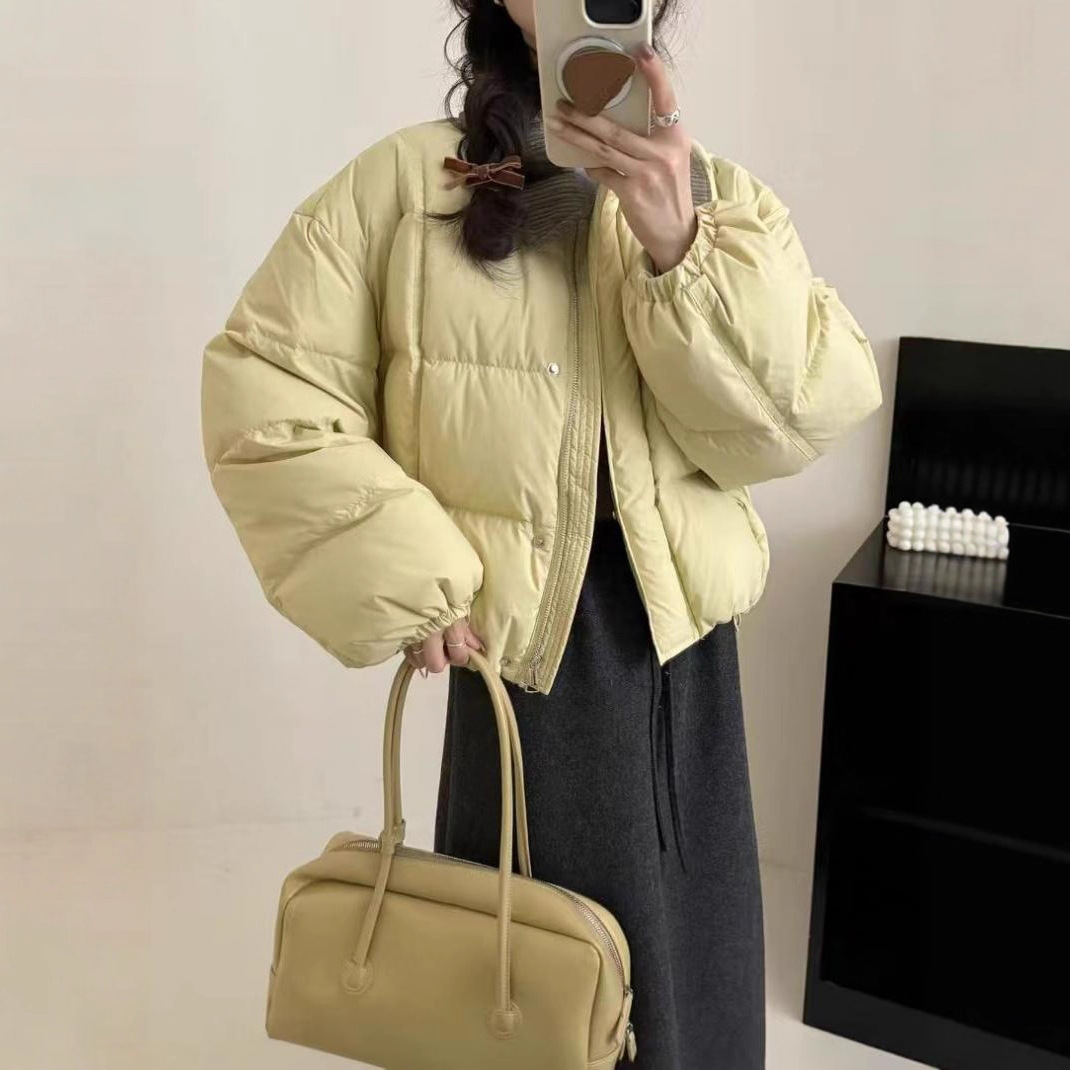"Korean style, niche!" New winter 2025 stand-up collar casual loose lapel design white duck down jacket for women details Picture