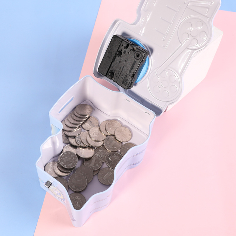 S-91 Cartoon train piggy Bank with lock, multi-functional desktop decoration, time display piggy bank, Little Pig Kuromi style hot search Item Picture