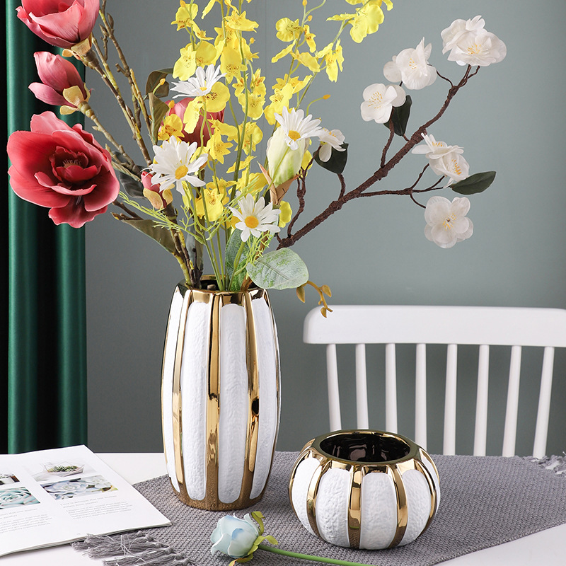 Ceramic platinum vase, modern and simple home decoration flower pot, Phalaenopsis pot, Nordic gilded flower arrangement vase factory Specification image