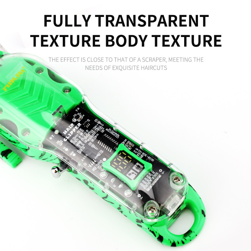 Transparent four-color hair clipper with LCD display, USB rechargeable electric clipper, professional oil-head clipper, cross-border wholesale Item Picture