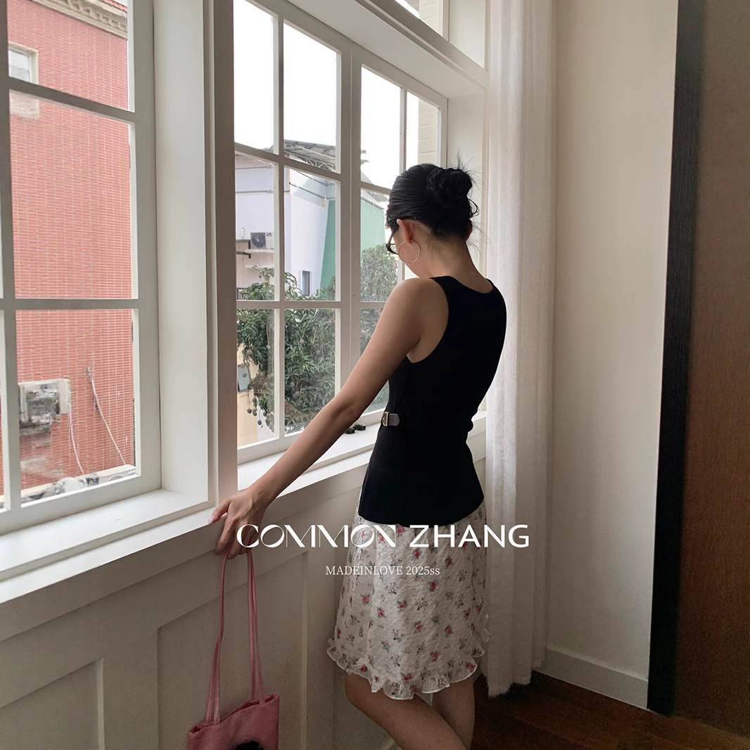 CZ ZHANG Summer Korean-style fashionable commuter striped concealed buckle belt cardigan V-neck vest sweater for women B25115 Item Picture