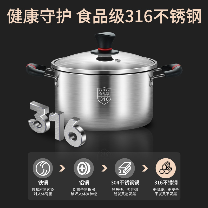 Thickened 316 Stainless Steel Small Stockpot Non-Stick Household Cooking Gas Induction Cooker Porridge Pot With Two Ears Cooking Pot Specification drawing