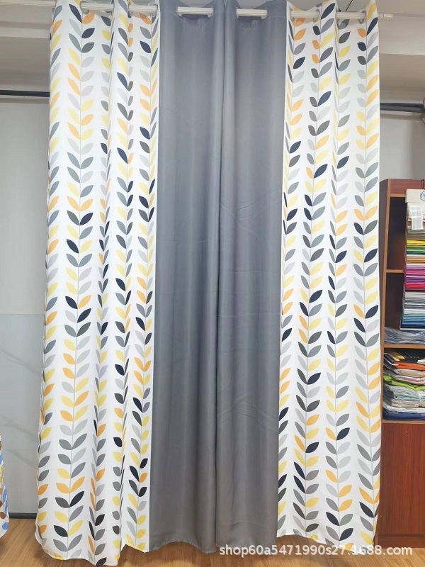 Printed Curtain Fabric New Printed Splicing Color Shading Finished Curtain Living Room Bedroom Balcony Study Factory Direct Sales details Picture